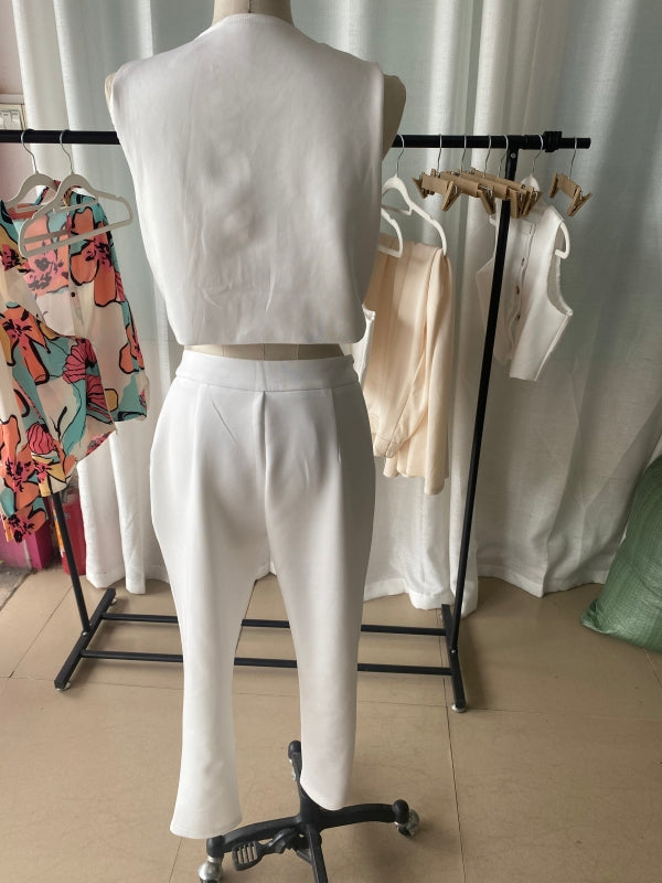 Women's Spring And Summer Fashionable Sleeveless Cropped Vest High Waist Pants Women's Two-Piece Set 11