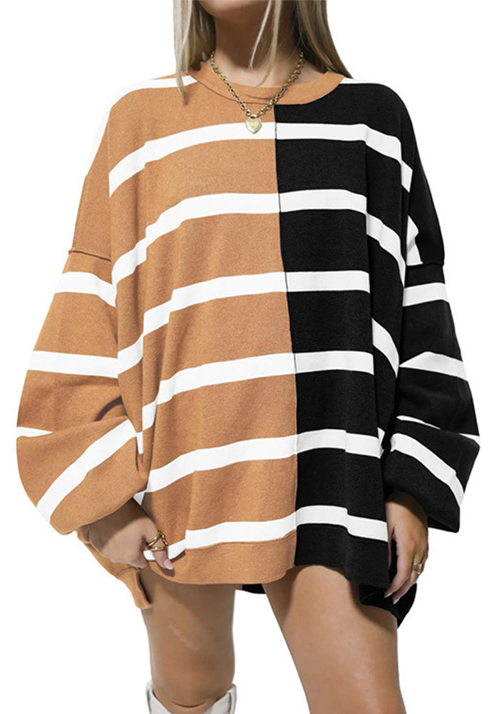 Autumn And Winter Striped Long-Sleeved Knitting Shirt Round Neck Pullover Fashion Top
