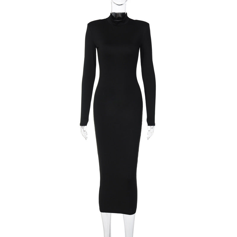 Women Fall Solid Turtleneck Long Sleeve Bodycon Dress 8