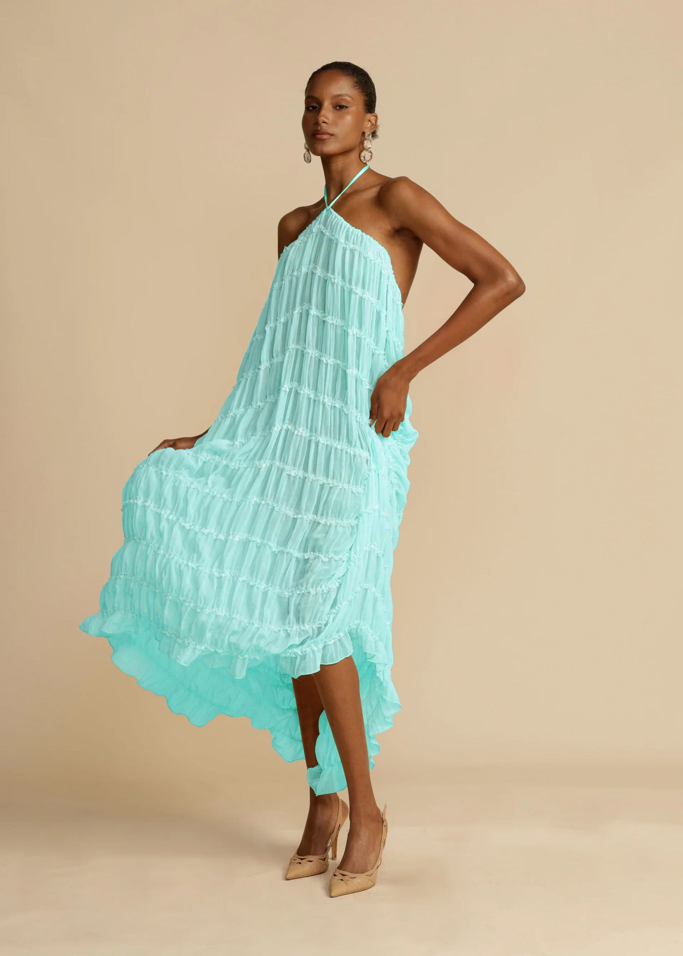 Women Spring Summer Casual Halter Neck Top and Long Skirt two-piece set 44