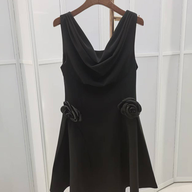 Women French Elegant Fall Swing Neck Floral Solid Dress