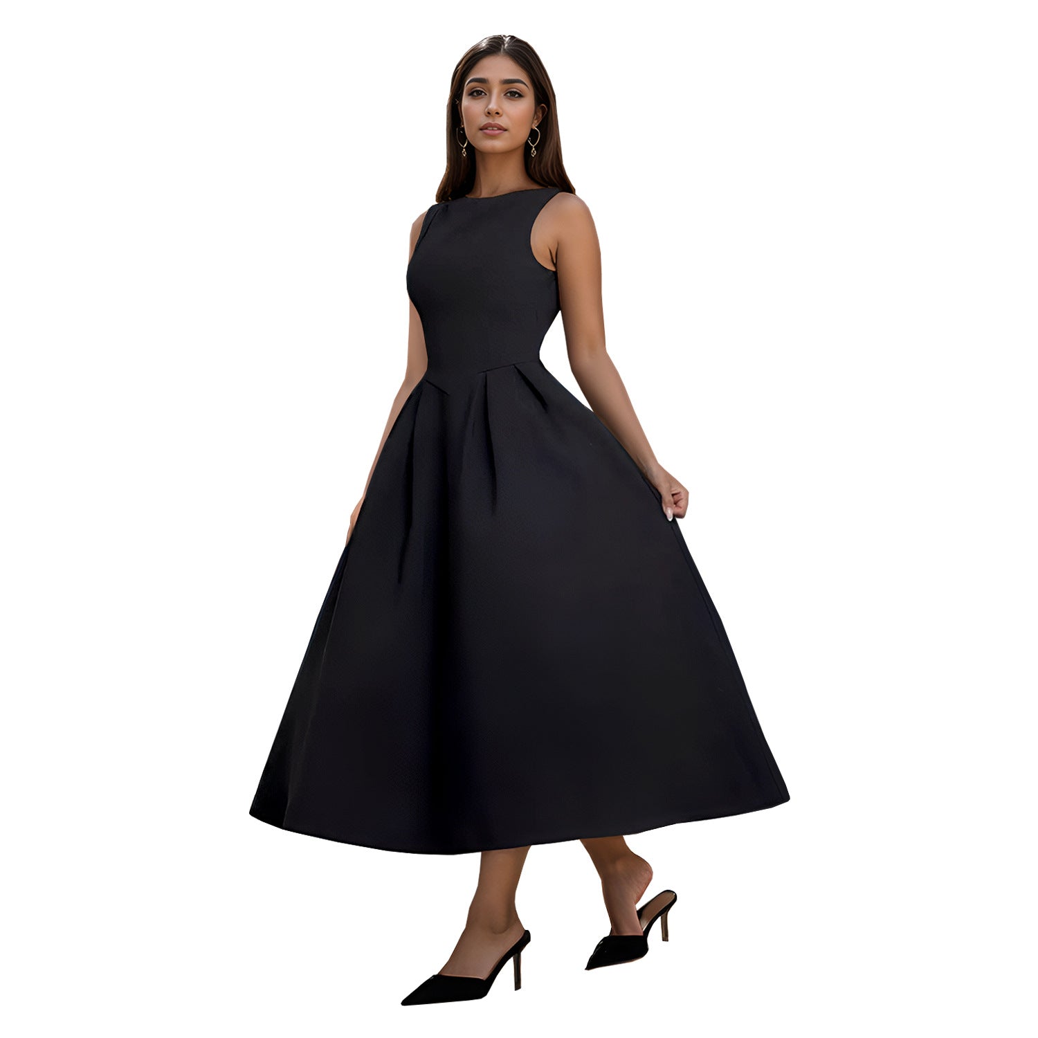 Fashionable women's Low Back retro sleeveless Backless A-line long dress 9