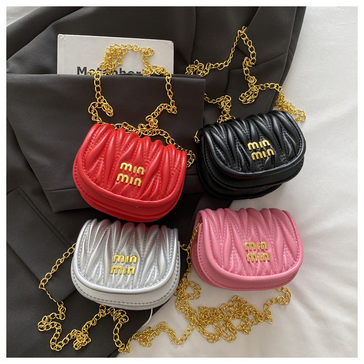 Women Mini Pleated Shell Bag Chain Bag Modern Crossbody Shoulder Bag 25