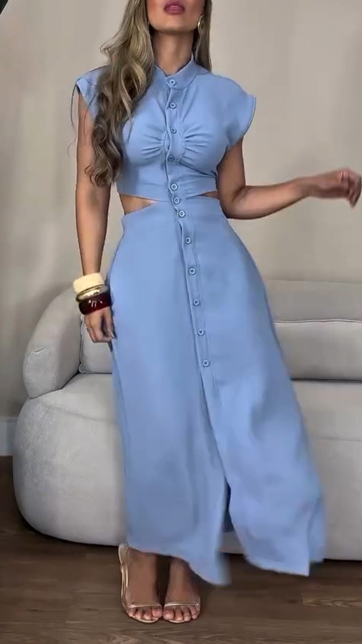 Women Summer Single-breasted Sleeveless Dress