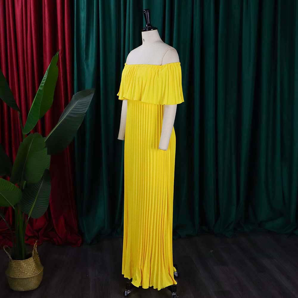Women Sexy Off Shoulder Off Shoulder Pleated Maxi Dress 15