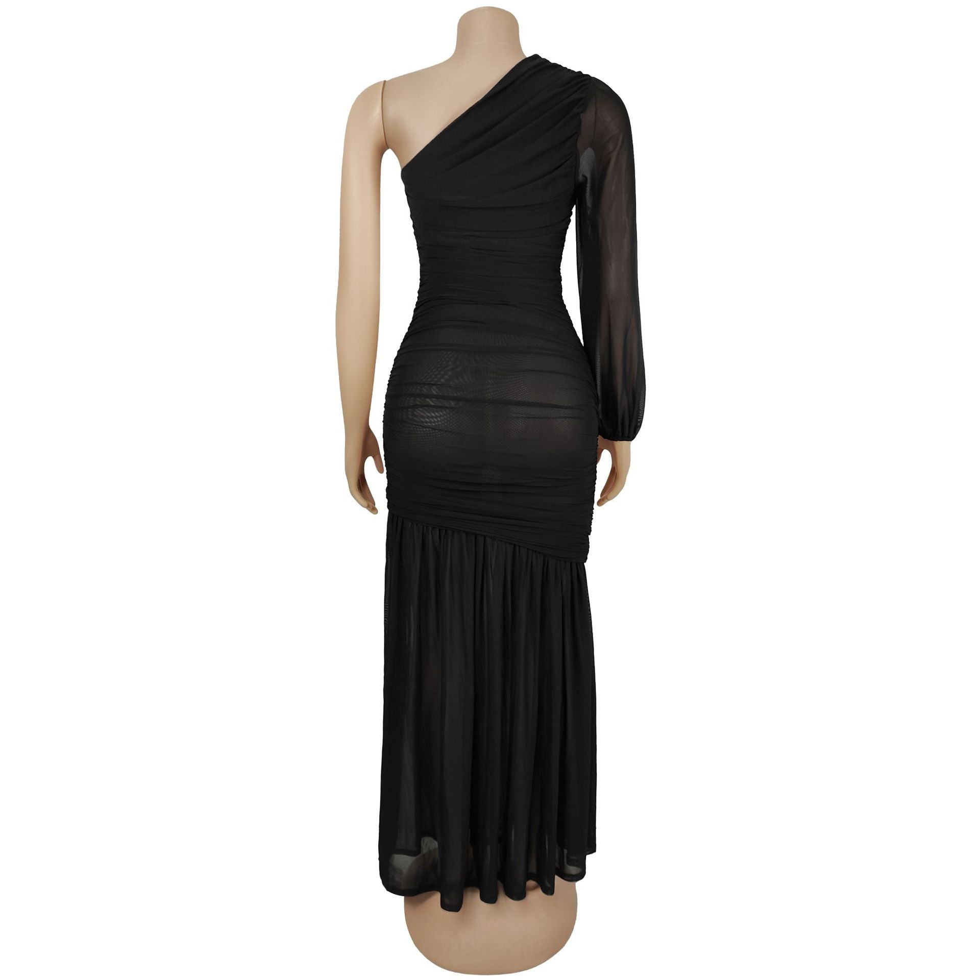 Women Sexy Slash Shoulder Mesh Dress 16