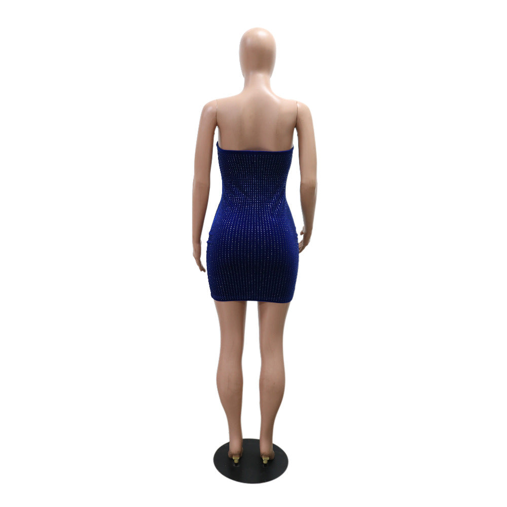 Women Fashion Sexy Strapless Beaded Slim Bodycon Dress 9