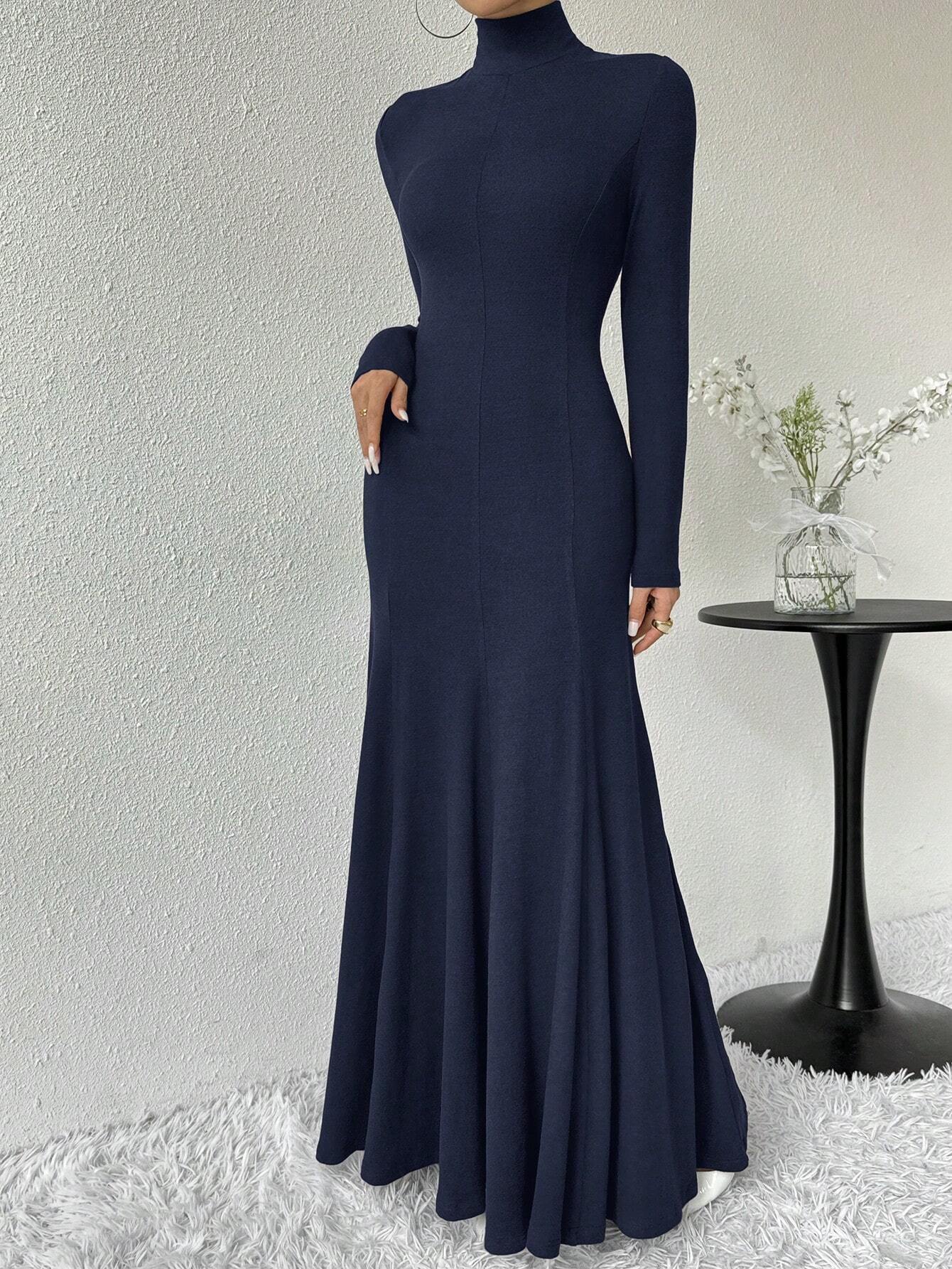 Women's Autumn And Winter High Collar Chic Slim Long Dress 4