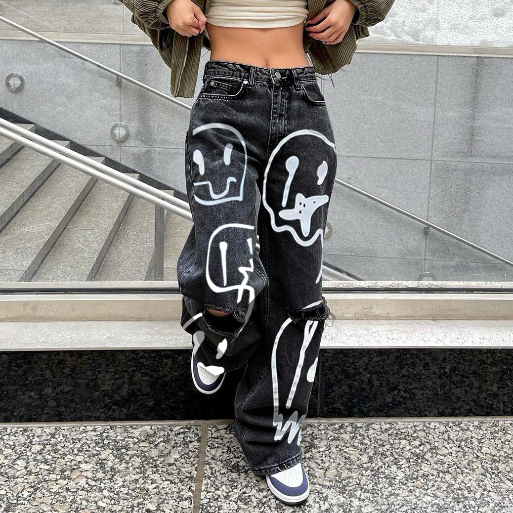 Women prints ripped Denim Jeans