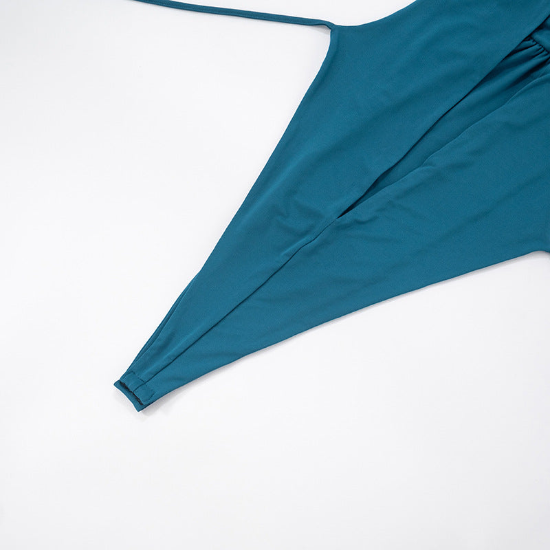 Women Spring and Summer Sexy V Neck Sleeveless Bodysuit and Flared Pants Two-piece Set 26