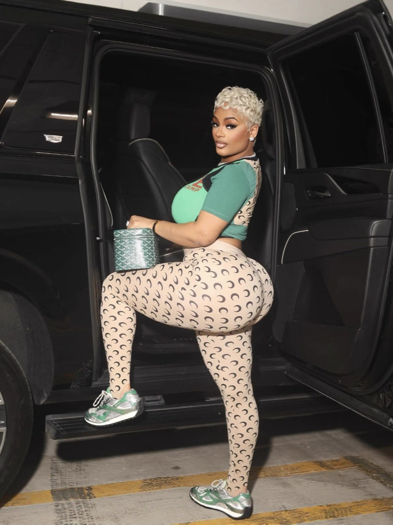 Women Trendy Moon Print Sexy Top and Pants Two-Piece Set 5