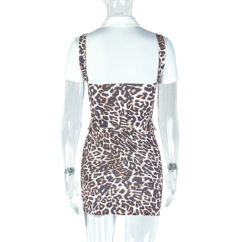 Trendy Leopard Patchwork Top Skirt Set Two piece Fashion Women's Clothing 6