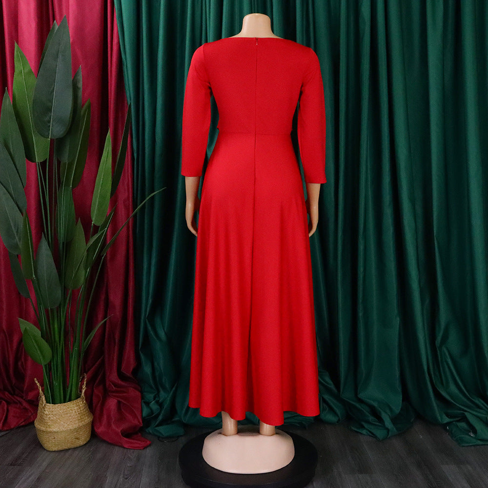 Women's Fall Winter Fashion Chic Solid long sleeve Belted African Plus Size Maxi Dress 28