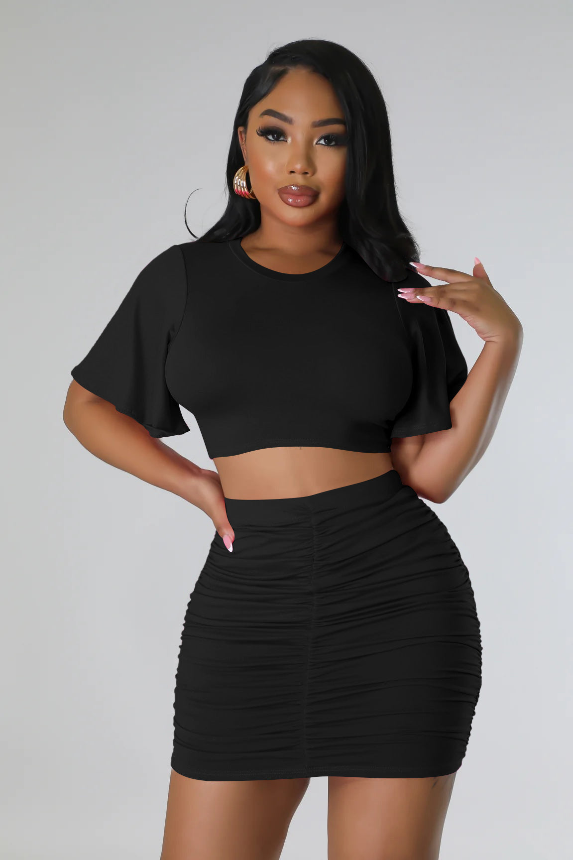 Women Sexy Crop Top and Bodycon Skirt Two-Piece Set 5