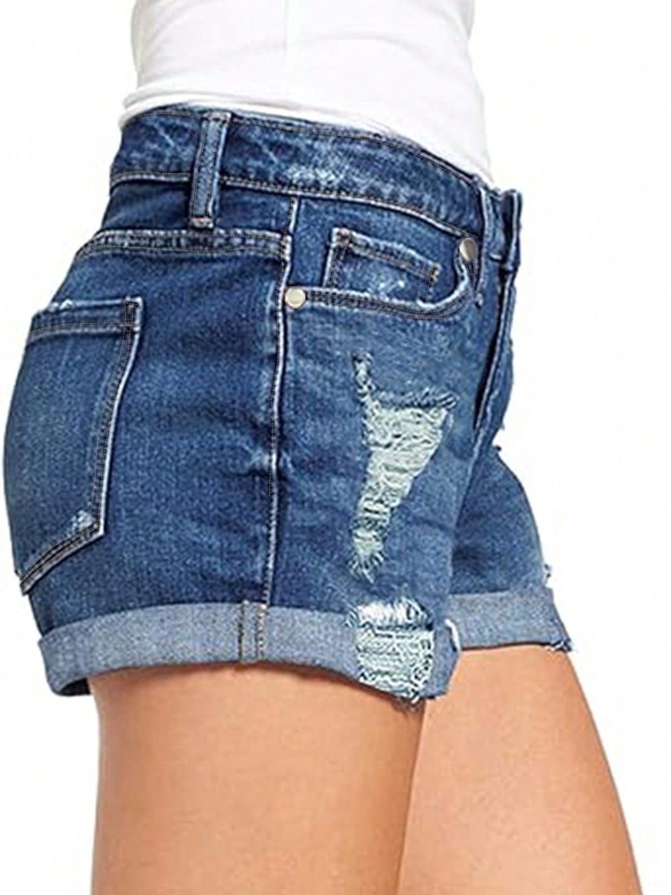 Women Stretchy Ripped Denim Shorts 5