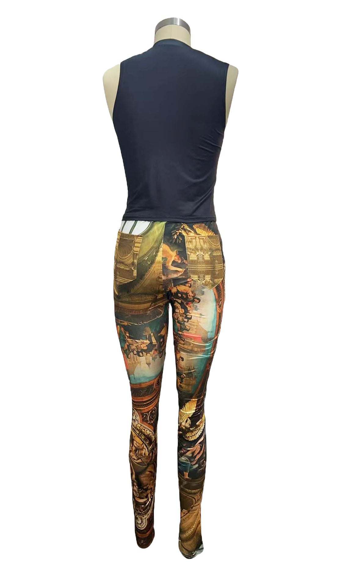 Fashion Print Sleeveless Slim Two Piece Set 9