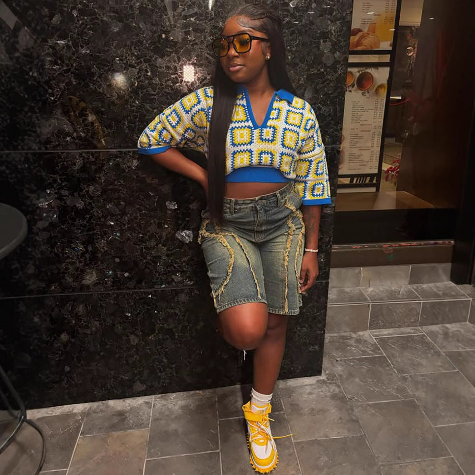 Women's Street Washed Denim Knee-Length Shorts 4