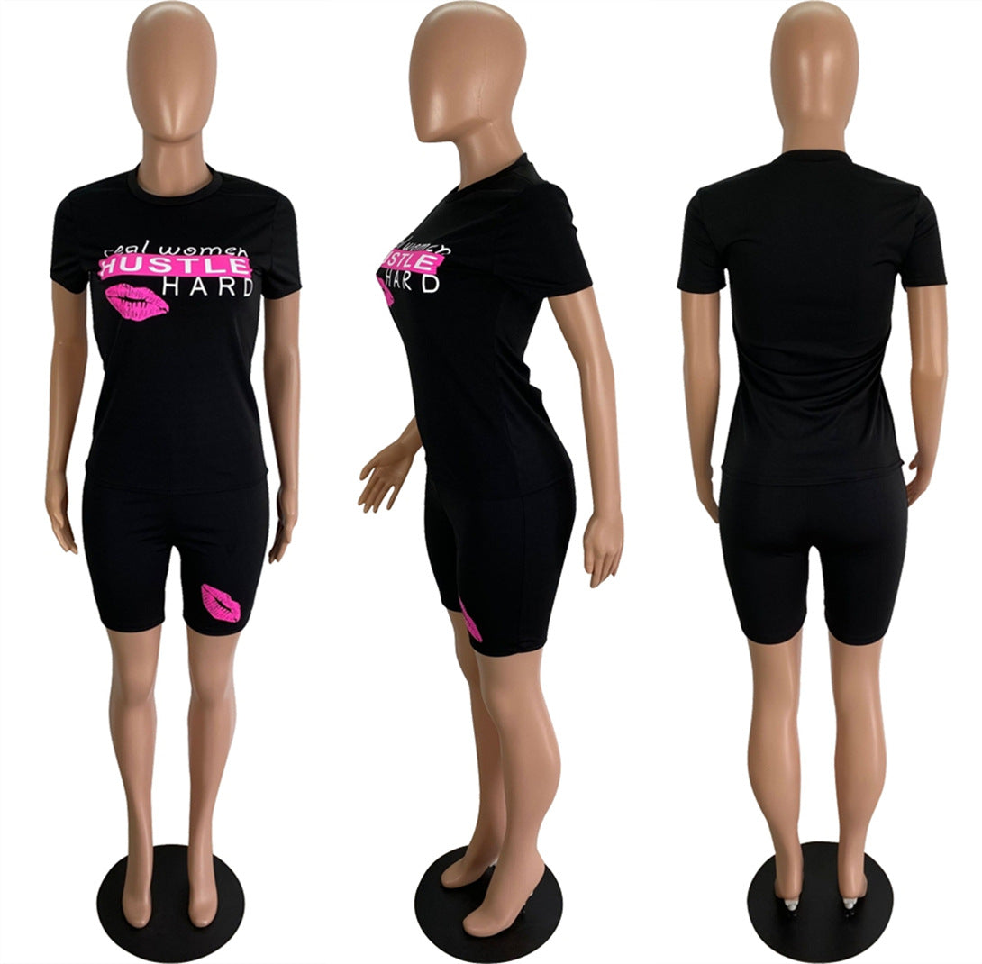 Summer Women's Printed Casual Two Piece Shorts Set 8