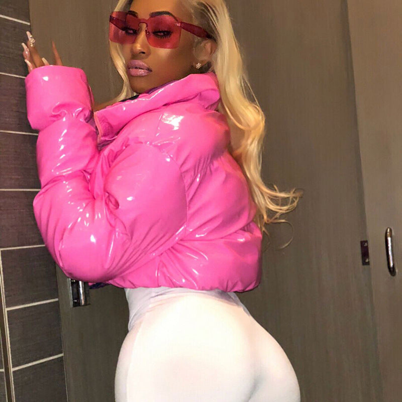 Winter Turndown Collar Camo Print Zip Reversible Women's Cotton Top 9