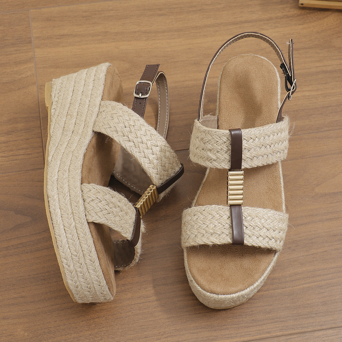 Women hemp rope woven wedge sandals 3