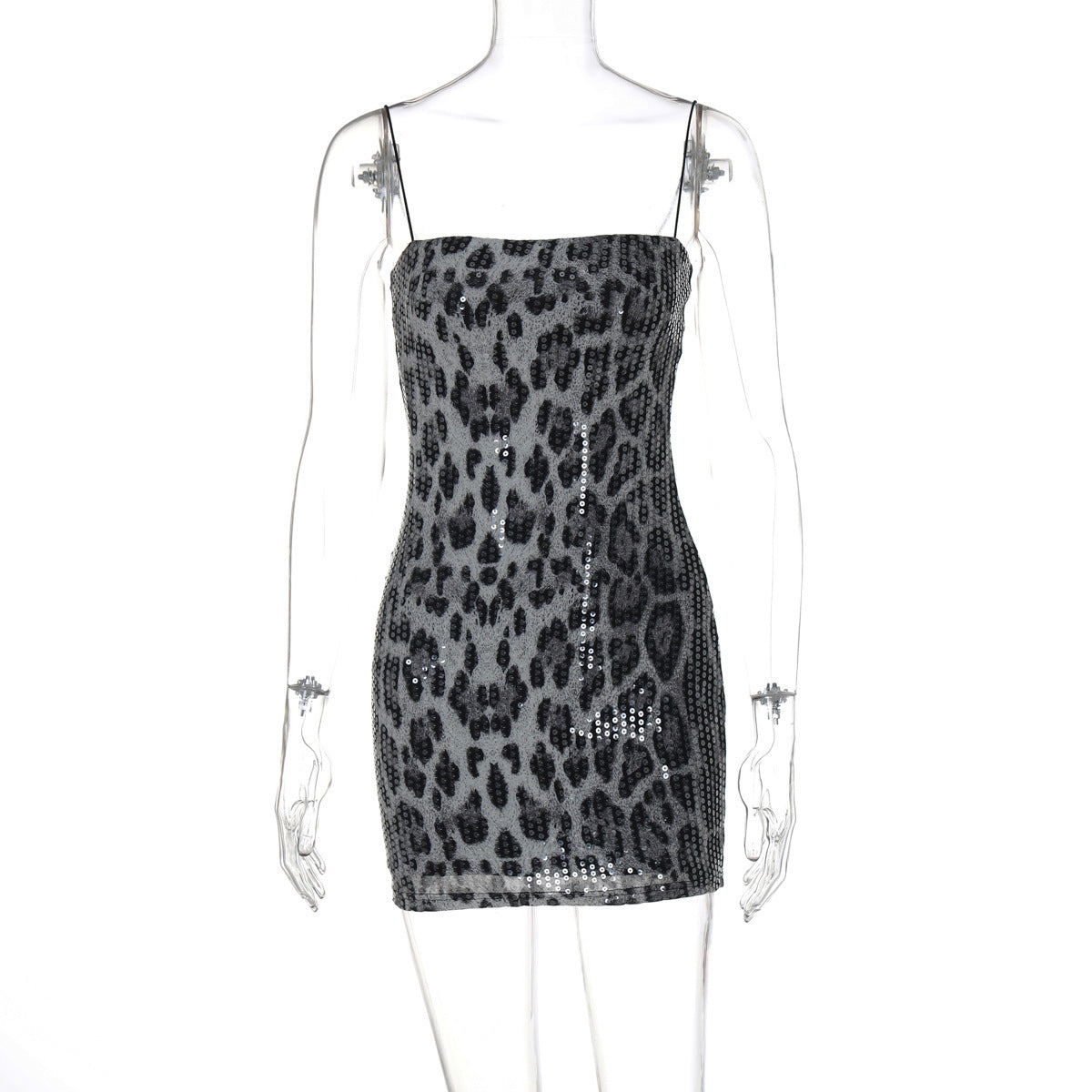 Autumn Winter Fashion Print Nightclub Strap Sequin Dress 7