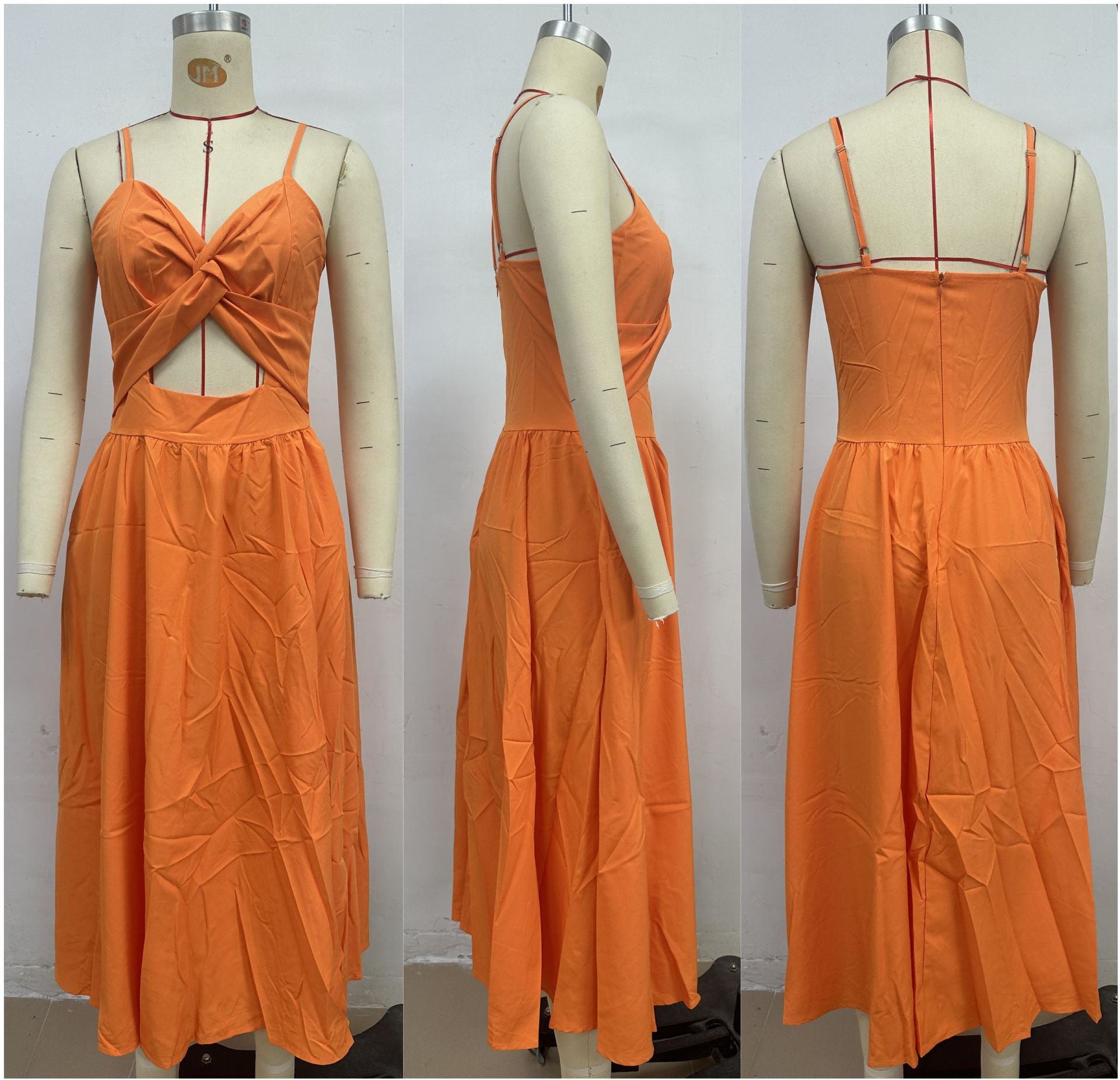 Women Summer V Neck Hollow Slit Suspender Dress 22