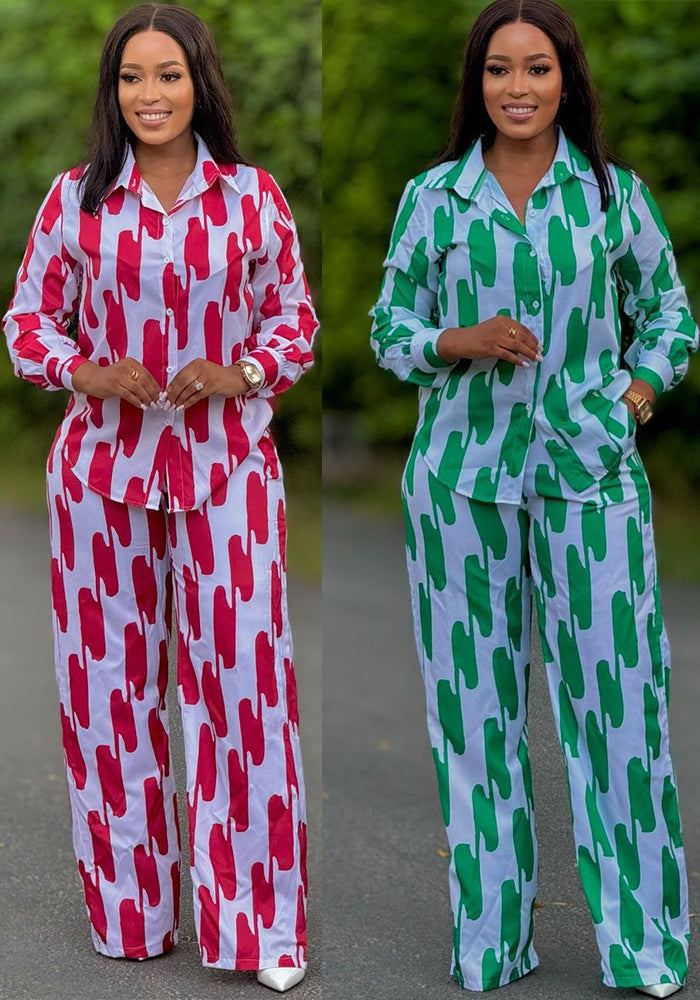 African Suit Women Loose Long Sleeve Shirt Trousers Women Autumn Casual Two-Piece Set