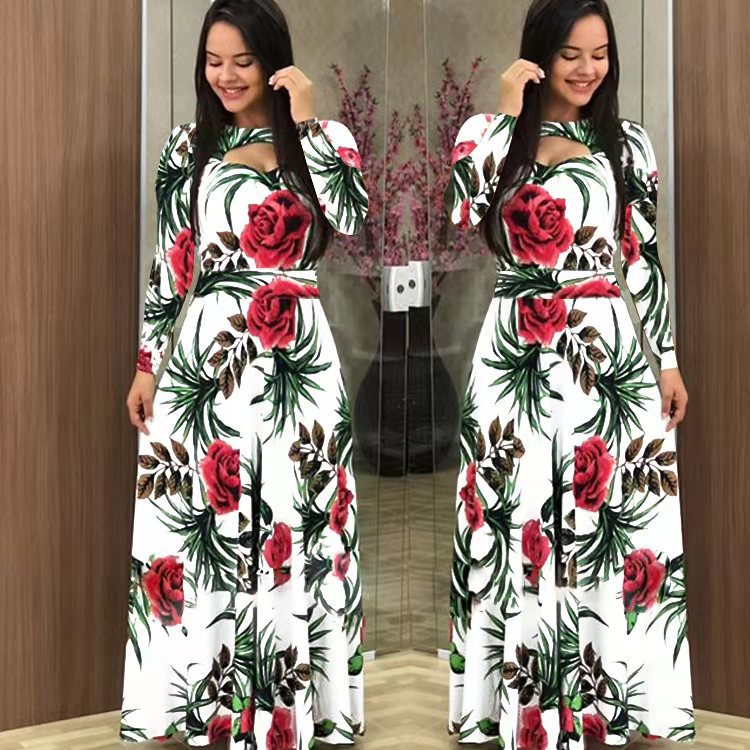 Women Sexy Fashion Floral Botanical Print Short Sleeve Maxi Dress 5