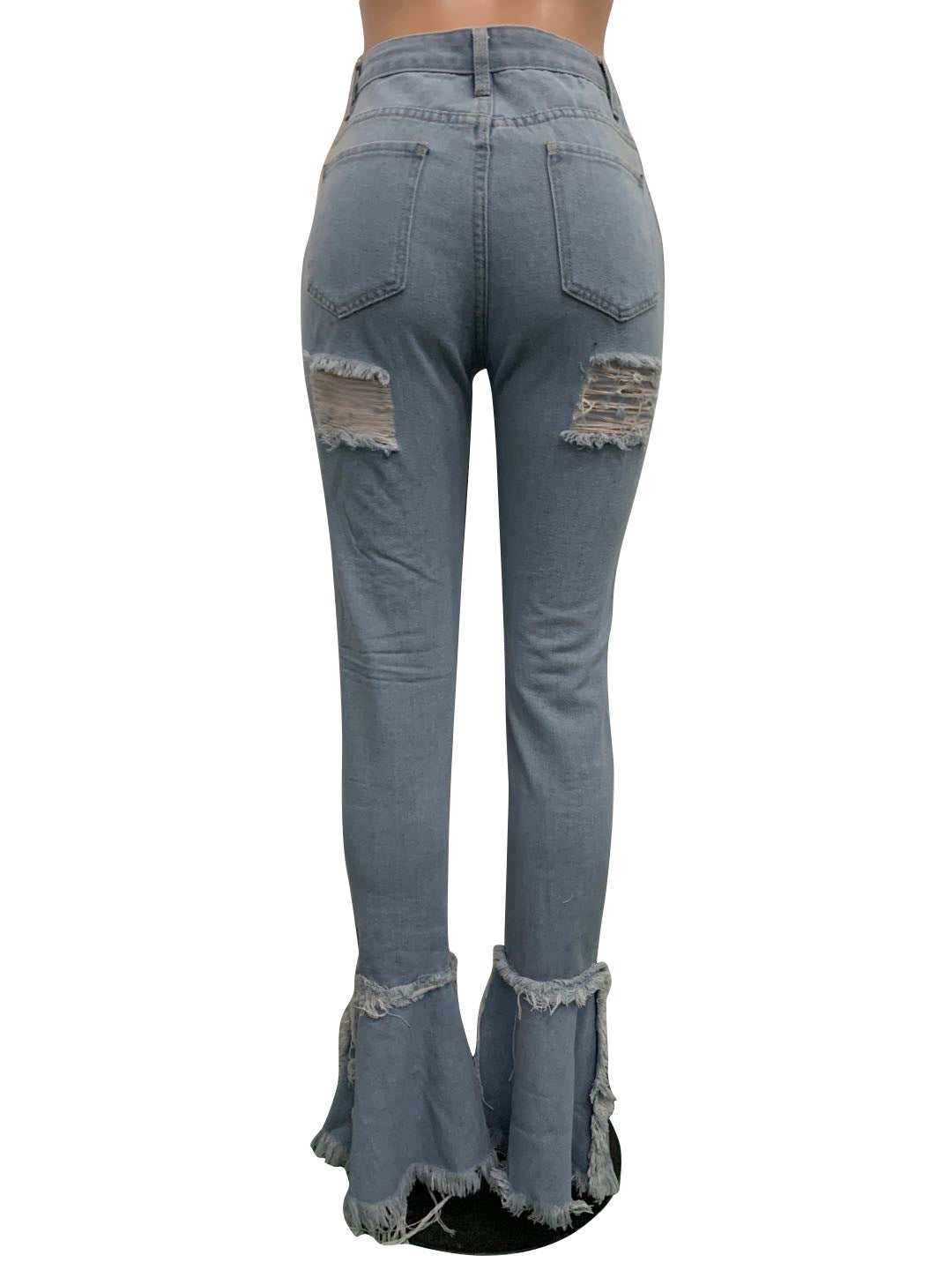 Women's Fringed Ripped Classic Denim Ruffle Trouser 28