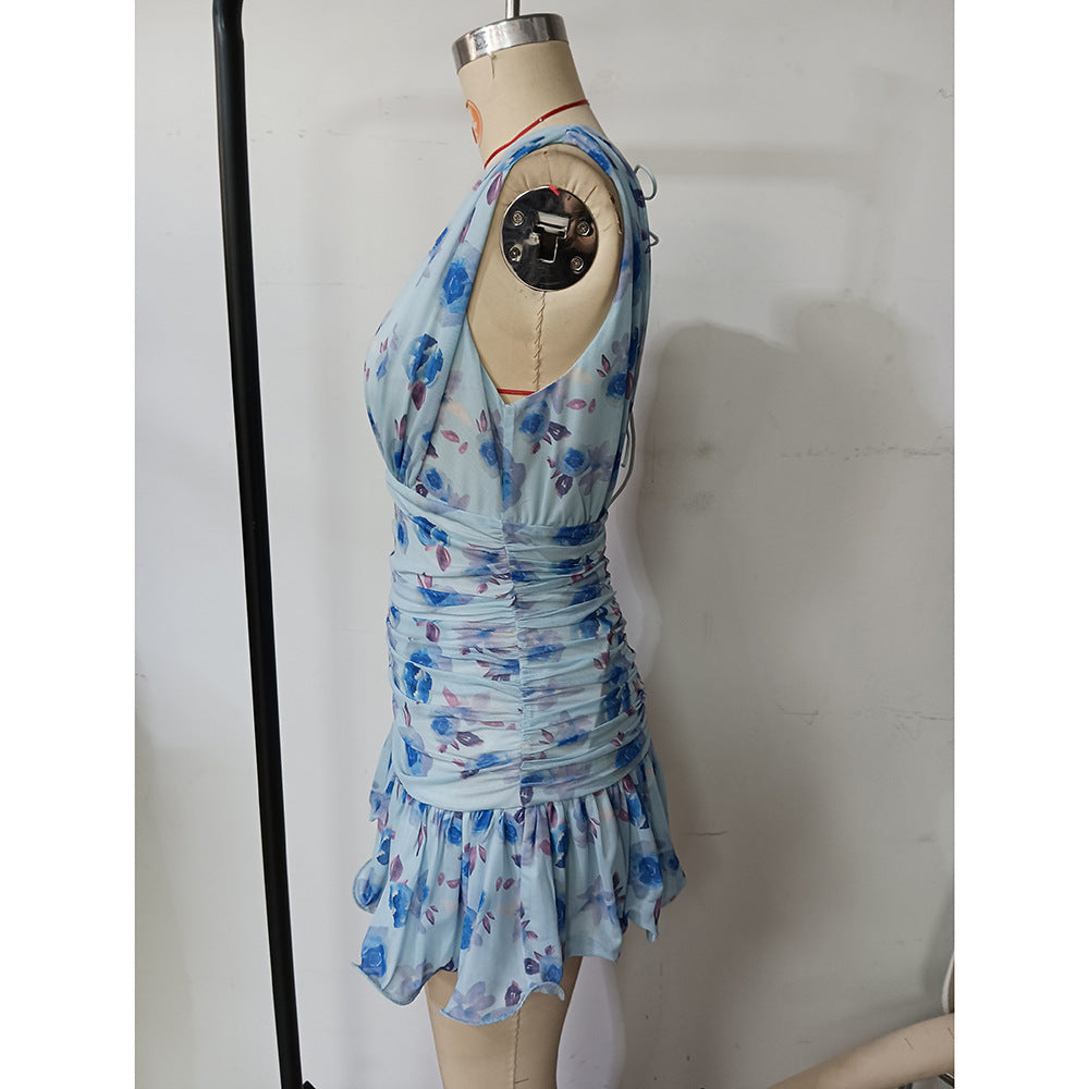 Spring and summer women's sexy mesh print Beach Holidays Bodycon dress 6