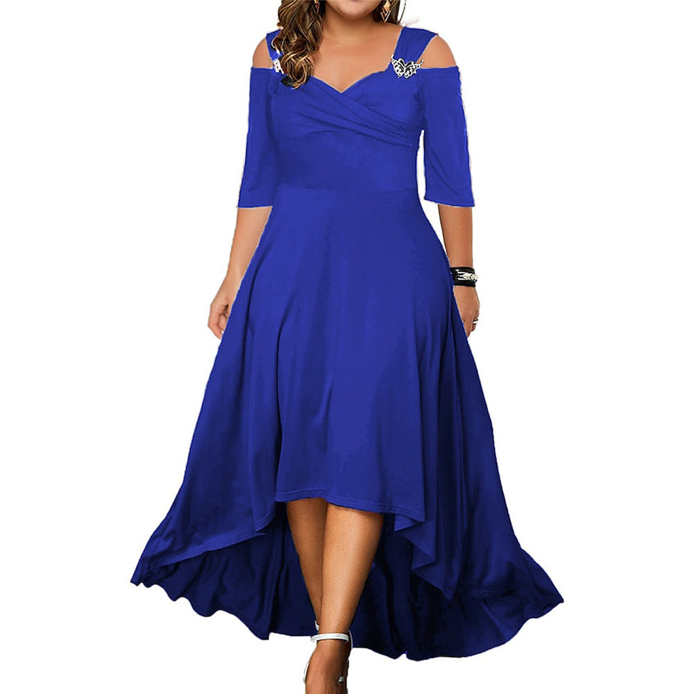 Solid Color Sexy Off Shoulder Swing Dress Summer Plus Size Women's Maxi Dress 4