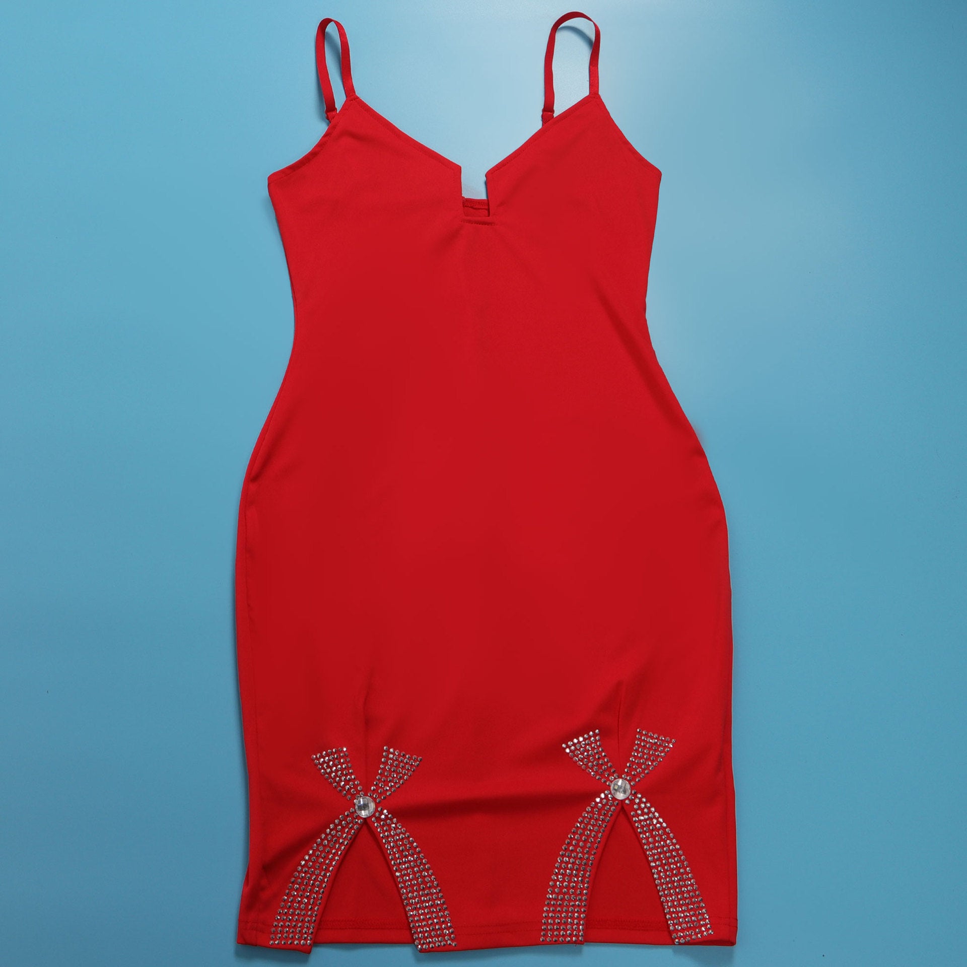 Sexy Bow-Embellished Beaded Slit Strap Bodycon Dress 38