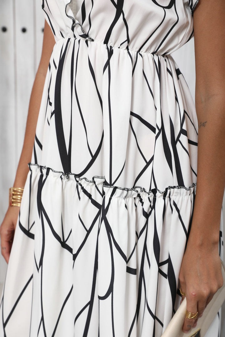 Women summer printed v-neck ruffled dress 9