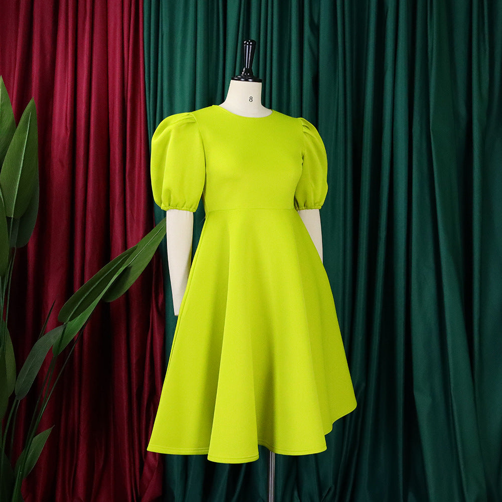 Women's Summer Short Sleeve Chic Round Neck High Waist Formal Party Evening Dress 13