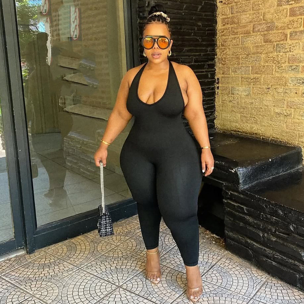 Spring Summer Women’s Fashion Plus-Size Sexy Halter Neck Low Back Jumpsuit 3