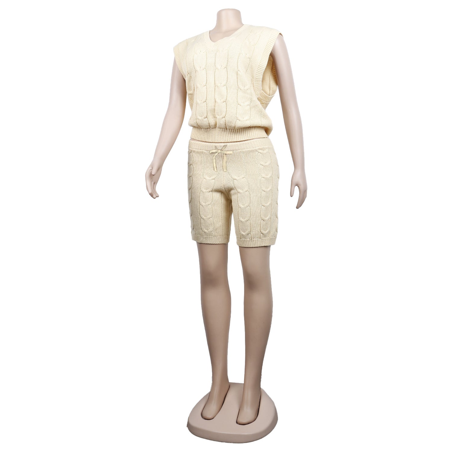 Sexy Solid Deep V Neck Sleeveless Loose Sweater Slim Shorts Two Piece Set 19