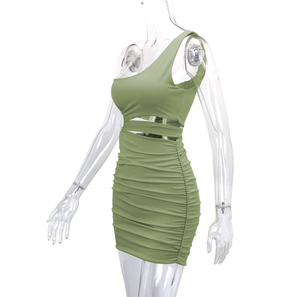 Women One Shoulder Short Skirt Hollow Bodycon Dress 18