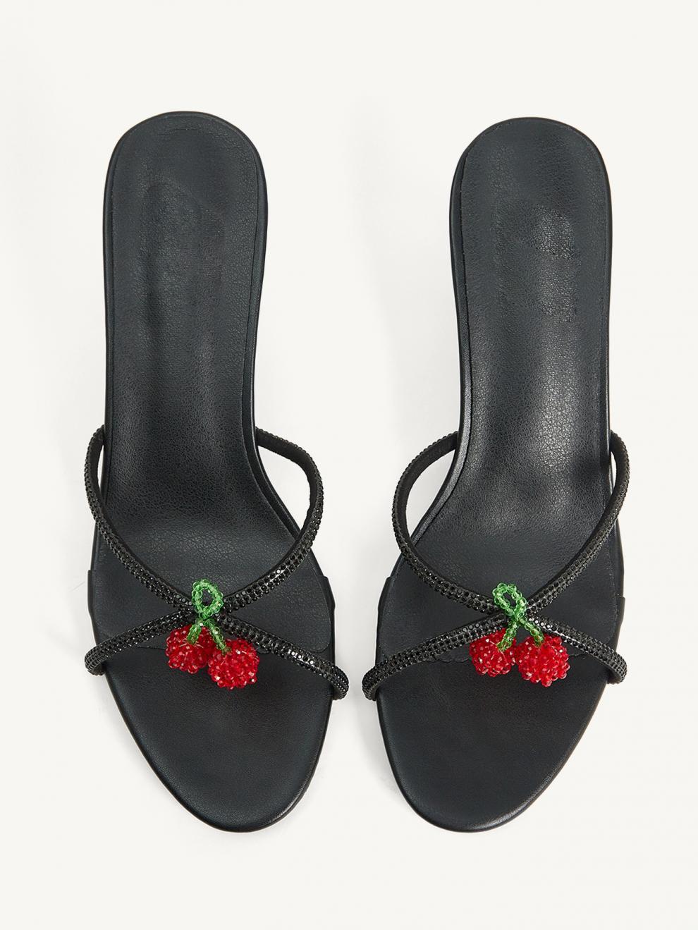 Fashionable Women's Black Shiny Rhinestone Beaded Open Toe High Heel Sandals