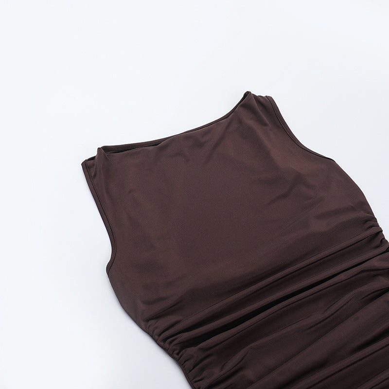 Women Round Neck Gathered Sexy Backless Bodycon Dress 11