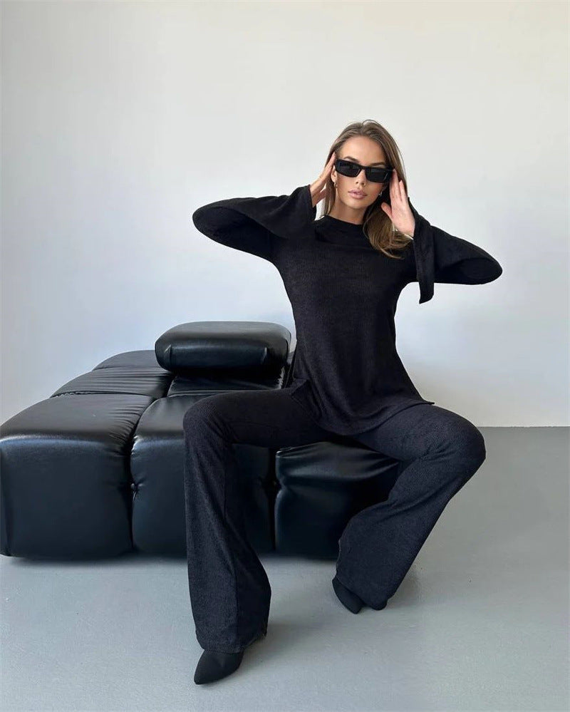 Women Style Knitting Long Sleeve Top And Pants Two-piece Set