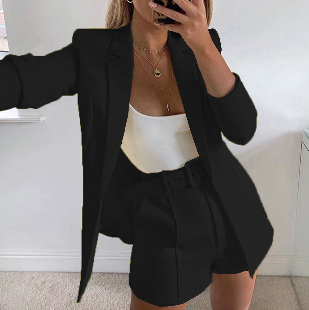 Women fashion Blazer+Shorts with belt Two-piece 29