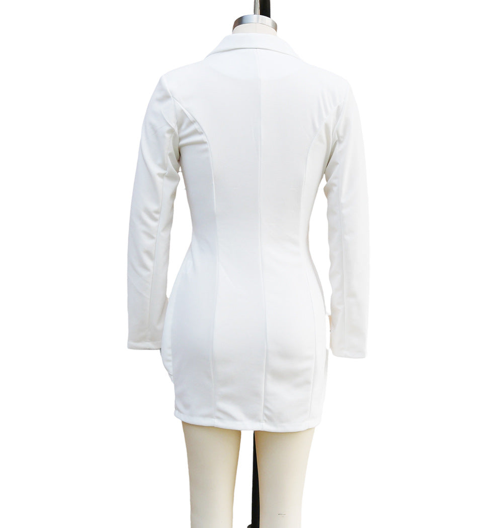 Women's Fashion Chic Elegant Solid Color Slim Waist Career Flounce Midi Dress 10