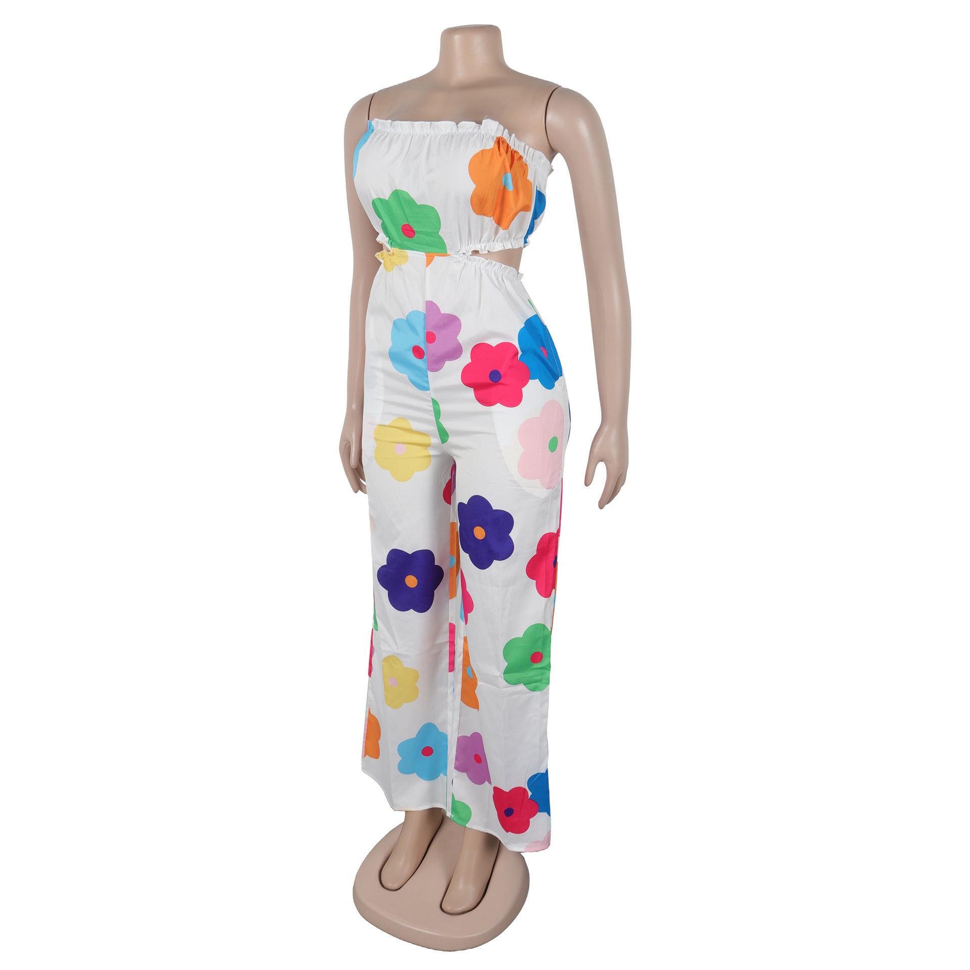 Women Elegant Strapless Printed Wide-leg Jumpsuit 16