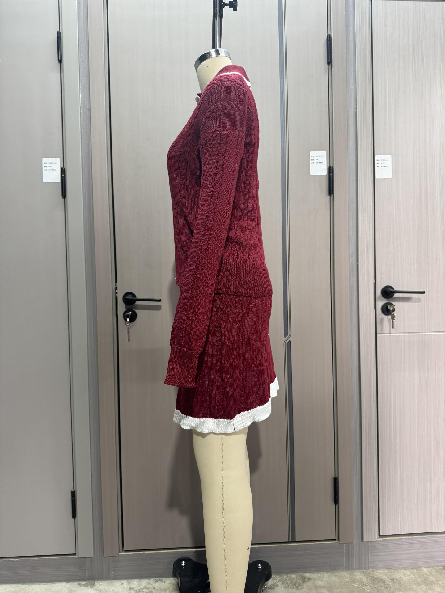 Women Knitting Long Sleeve Top and Skirt Two Piece Set 36