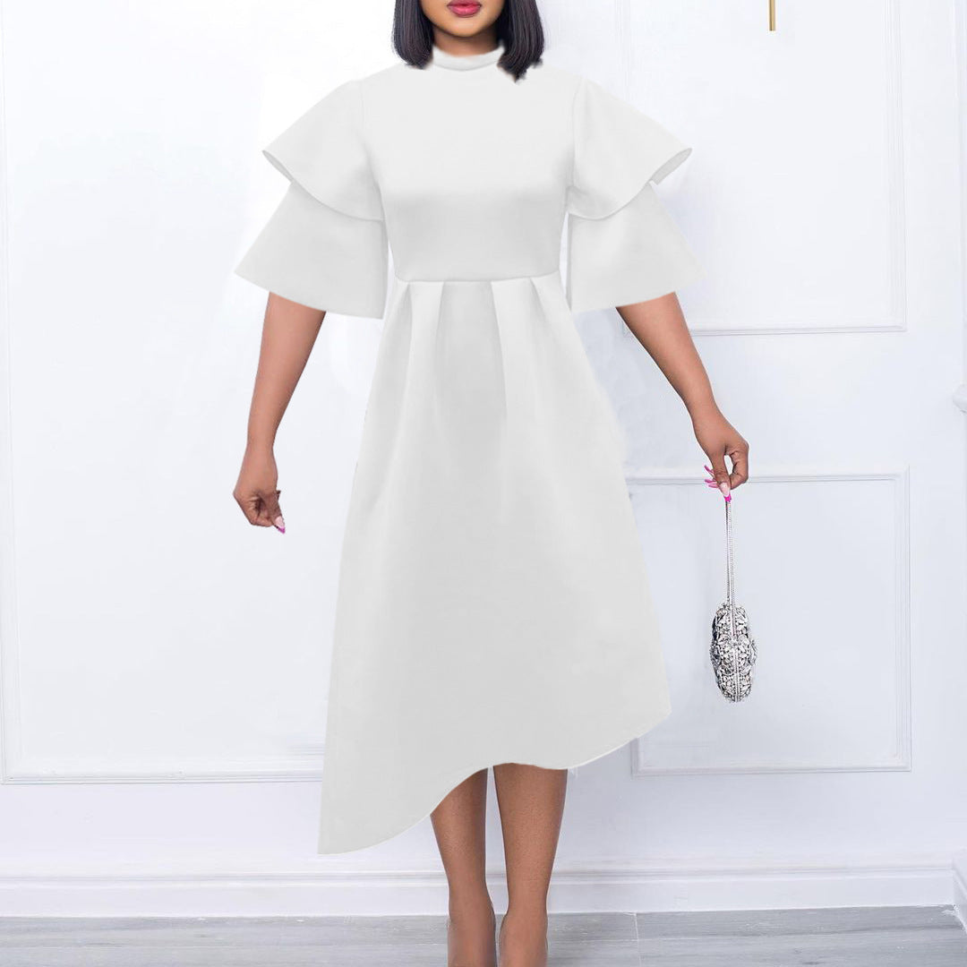 Women Double Layer Ruffle Sleeve Solid Swing Dress Dress 8