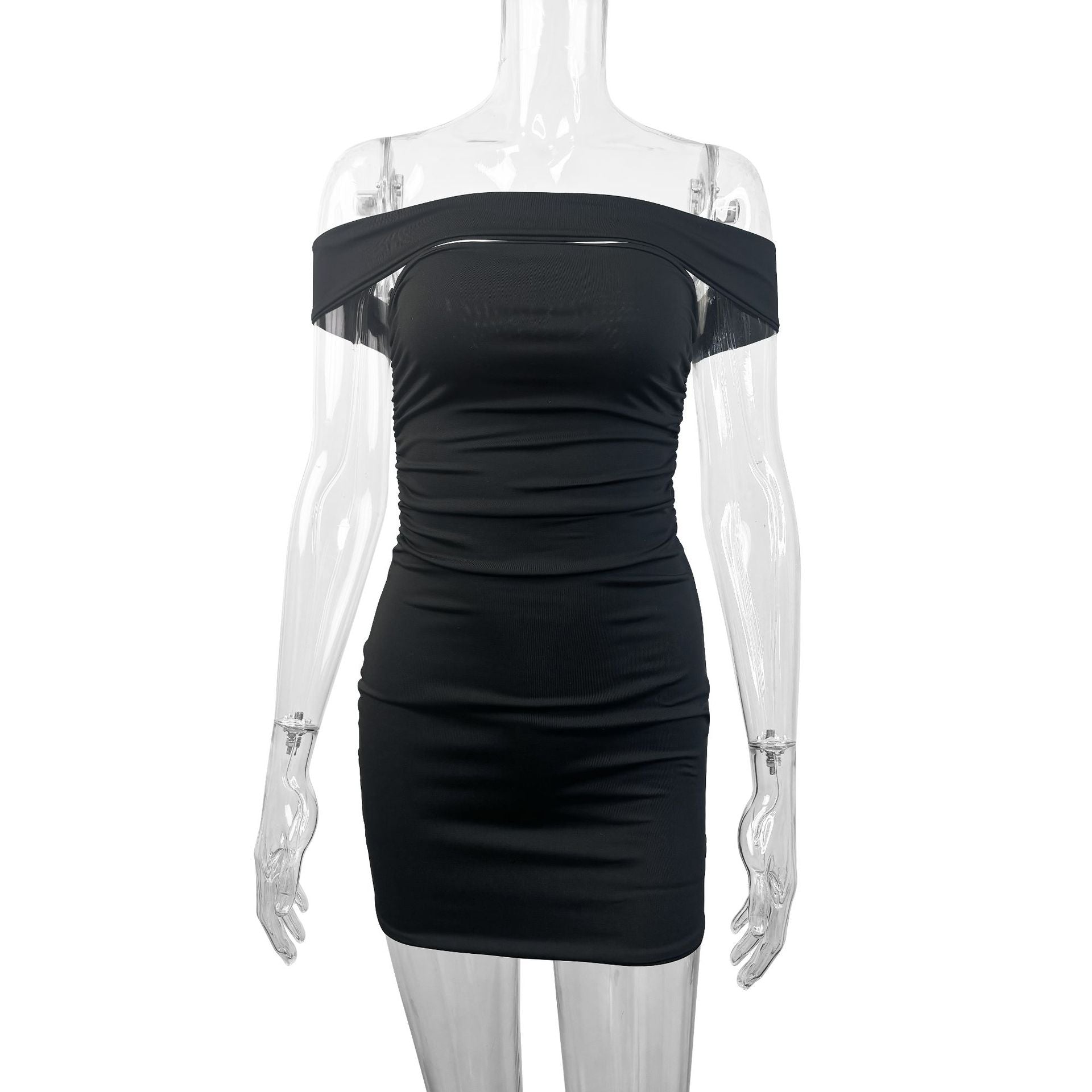 Women summer off shoulder pleated bodycon dress 5