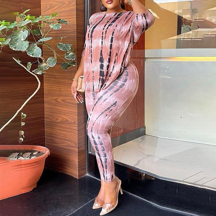 Fall Women Casual Print Top and Shorts Two-piece Set 5