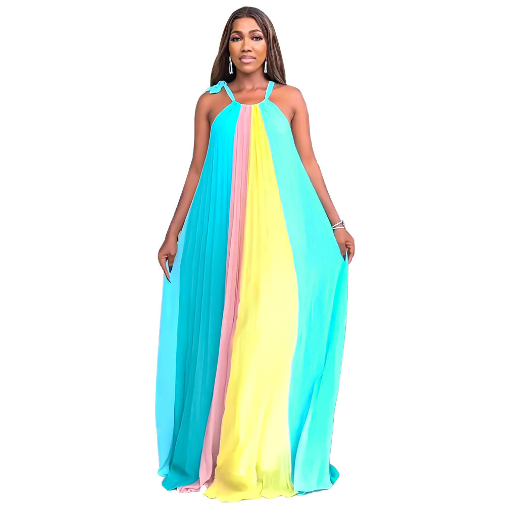 Women Sleeveless Backless Loose Pleated Dress 3