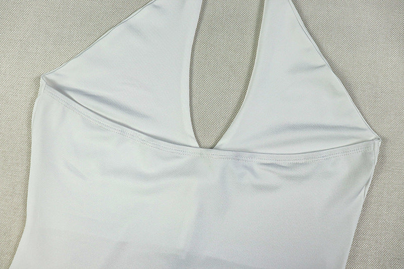 Women's Solid Chic Low Back Cross Halter Neck Long Dress 14