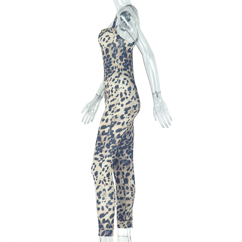 Women Leopard Print Backless Sexy Suspender Jumpsuit 6